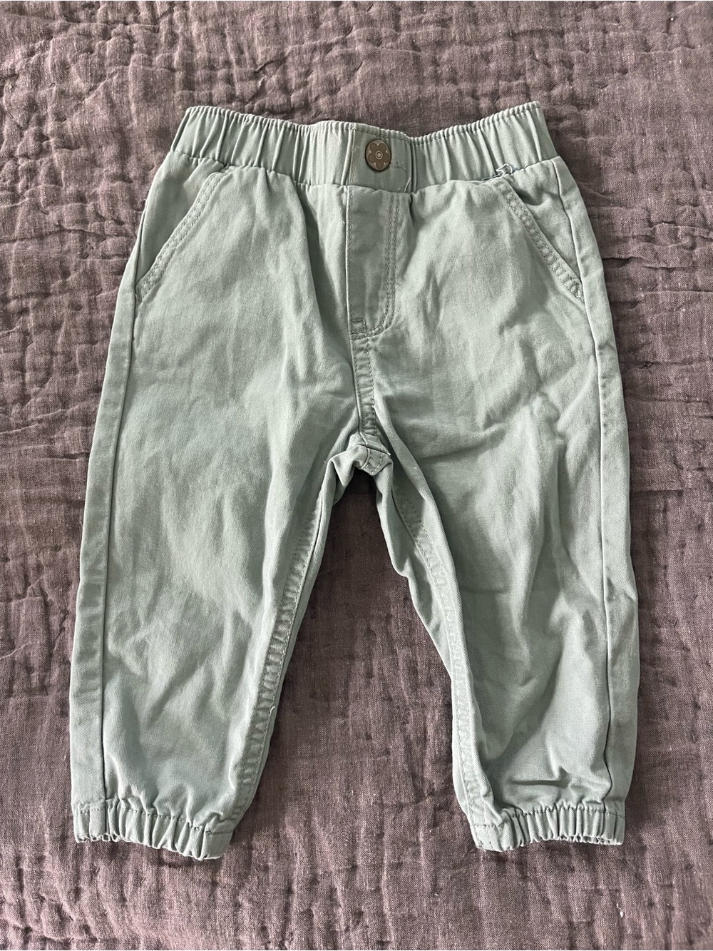 Garanimals Sage Green Jogger Pants Sz 12 Months 100% Cotton Lightweight Baby